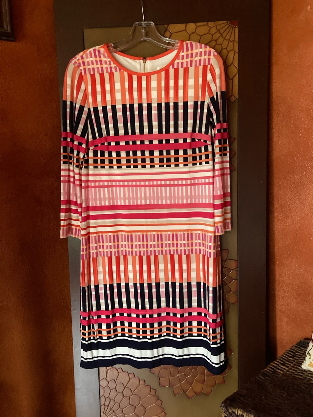 Eliza J. Size 8 long sleeve multi colored patterned shift dress